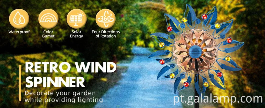 Spinner solar colorido de metal externo para lâmpada de decoração de jardim